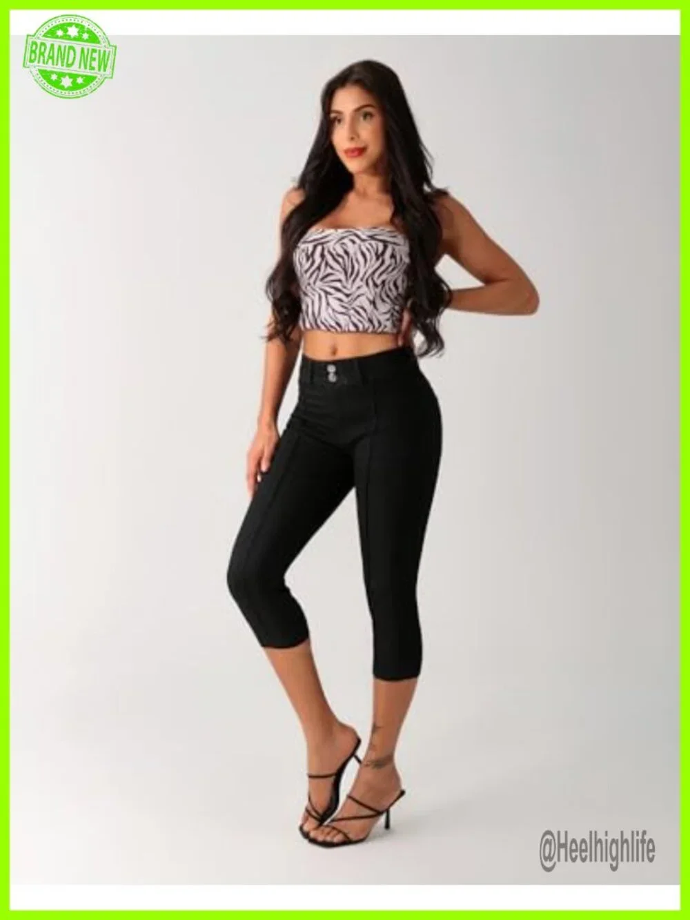 Women's Capri Skinny Stretch Denim Jeans with Double Button Front Seam